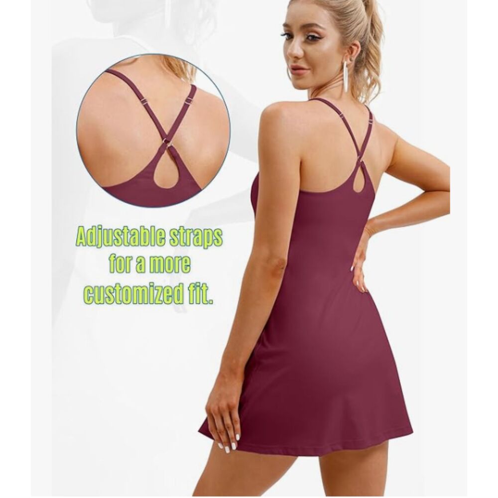 NEW Ewedoos Burgundy Tennis Dress Built In Shorts Pockets Size Small NWT - Picture 2 of 7